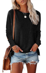 Pocket Split Long-sleeved Casual Bottoming T-shirt - Image 3