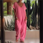 European And American Solid Color And V-neck Oversized Pocket Low-grade Jumpsuit - Image 2