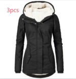 Solid Color Pocket Long-sleeve Zipper Fleece Padded Coat Women - Image 9
