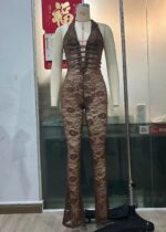 Lash Rope Lace Up Slim Fit Jumpsuit See-through - Image 7