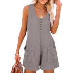 European American Summer New Women's Loose Casual Button Pocket Vest Jumpsuit - Image 6