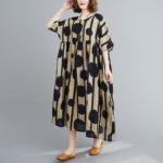 Literary Fat MM Large Size Loose Print Short Sleeve Dress - Image 6
