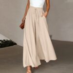 Women's Fashion Wide Leg Elastic Waistband Wide Leg High Waist Long Dress Pants - Image 5
