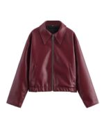Women's Lapel Long Sleeve Leather Coat - Image 7