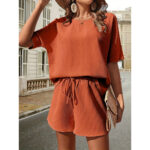 Short Sleeve Suit Women's Western Style Batwing Shirt Fashion Shorts Two-piece Set - Image 8