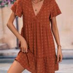 Dot Butterfly Sleeve Ruffle Hem Smock Dress