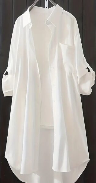 Solid Patched Pocket Simple Shirt, Versatile Long Sleeve Button Front Shirt, Women's Clothing
