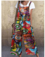 Patchwork Printed Button Suspender Jumpsuit - Image 9