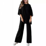 Casual Short-sleeved Pullover Top Wide-leg Pants Casual Suit - Image 5