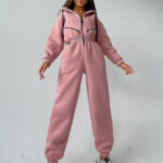 Casual Women Basic Hoodie Two Piece Sets Zipper Drawstring - Image 2
