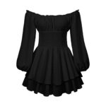 Fashion Solid Color Off-neck Pleated Ruffled Stitching Long Sleeve Casual Jumpsuit - Image 9