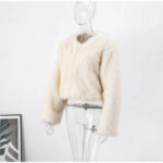Women's Round Neck Long Sleeve Faux Fur Coat - Image 4