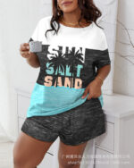 Love Patch Short Sleeve Pajamas Leopard Print Shorts Two-piece Suit - Image 9