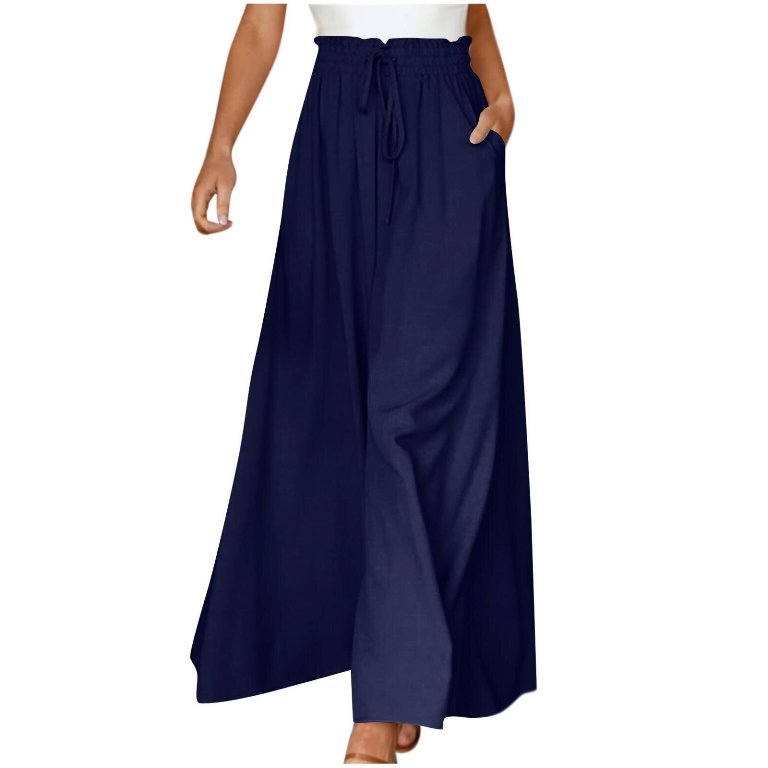 Women's Fashion Wide Leg Elastic Waistband Wide Leg High Waist Long Dress Pants - Image 2