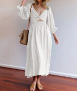 Women's Clothing V-neck Half Sleeves Front And Back Wearable Type Dress - Image 2