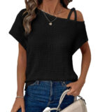Women's Short-sleeved Solid Color Top Fashionable All-match Off-shoulder Knitted T-shirt - Image 6