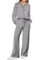 Leisure Sports Suit Long-sleeve Zipper Sweatshirt Wide Leg Pants Two-piece Set - Image 6