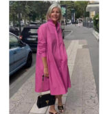 Ladies Shirt Long Sleeve Solid Color Simple Mid Length Dress - Image 8