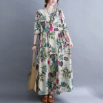 Literary Plus Size Printed Long Sleeve Dress - Image 5