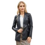 Single Button Commute Leisure Solid Color Leather Coat - Image 5