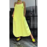 Casual Cotton And Linen Pocket Striped Shoulder Strap Skirt - Image 3