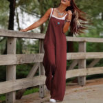 Women's Dark Green Casual Suspender Wide-leg Jumpsuit - Image 10
