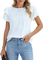 Summer Pleated Short Sleeve Round Neck Top Business Work Shirt - Image 7