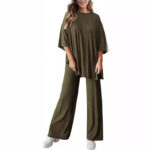 Casual Short-sleeved Pullover Top Wide-leg Pants Casual Suit - Image 2