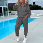 Women's Solid Color Hooded Sweatshirt Two-piece Set - Image 3