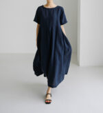 Loose Cotton And Linen Pullover Round Neck Dress - Image 9