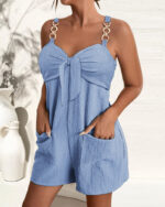 Women's Clothing Elegant Solid Color Metal Strap Pocket Short Casual Jumpsuit - Image 10