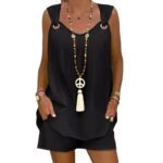 Elegant Solid Color Sleeveless Casual Top Shorts Suit - Image 4