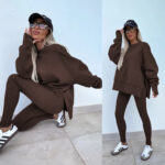 Sweater Suit Women's Casual Loose Long Sleeve Crew Neck Split Top Tight Trousers - Image 3