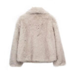 Women's Lapel Long Sleeve Faux Fur Snap Cardigan Loose Short Coat - Image 2