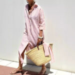 Striped Shirt Dress With Belt Fashion Half-sleeved Lapel Button Cardigan Dresses Women's Clothing - Image 2