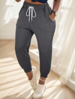 Solid Drawstring Waist Jogger Pants - Image 3