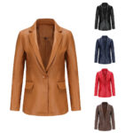 Single Button Commute Leisure Solid Color Leather Coat - Image 3