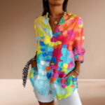 Floral Print Long-sleeved Shirt Women's Casual Button Tops Clothing - Image 8