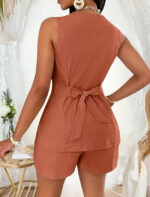 European And American Ladies Fashion Comfort And Casual Open Chest Lace-up Short-sleeved Shirt - Image 2