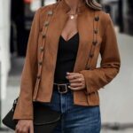 Women's Solid Color Double-breasted Decorative Deerskin Velvet Retro Long-sleeved Jacket - Image 5
