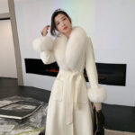 Korean Version Large Fur Collar Slim Fit Medium Long Woolen Coat - Image 5