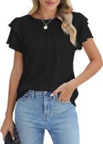 Summer Pleated Short Sleeve Round Neck Top Business Work Shirt - Image 8