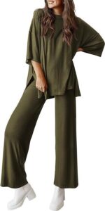 Casual Short-sleeved Pullover Top Wide-leg Pants Casual Suit - Image 6