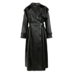 Black Windbreaker High-grade Long Tall PU Leather Jacket Overcoat - Image 5