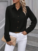 Women's Casual Single-breasted Solid Color Color Matching Long Sleeve Lapel Shirt - Image 6