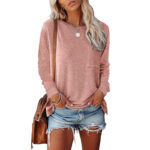 Pocket Split Long-sleeved Casual Bottoming T-shirt - Image 7