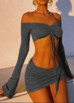 Drawstring Lace Top And Skirt Suit - Image 4