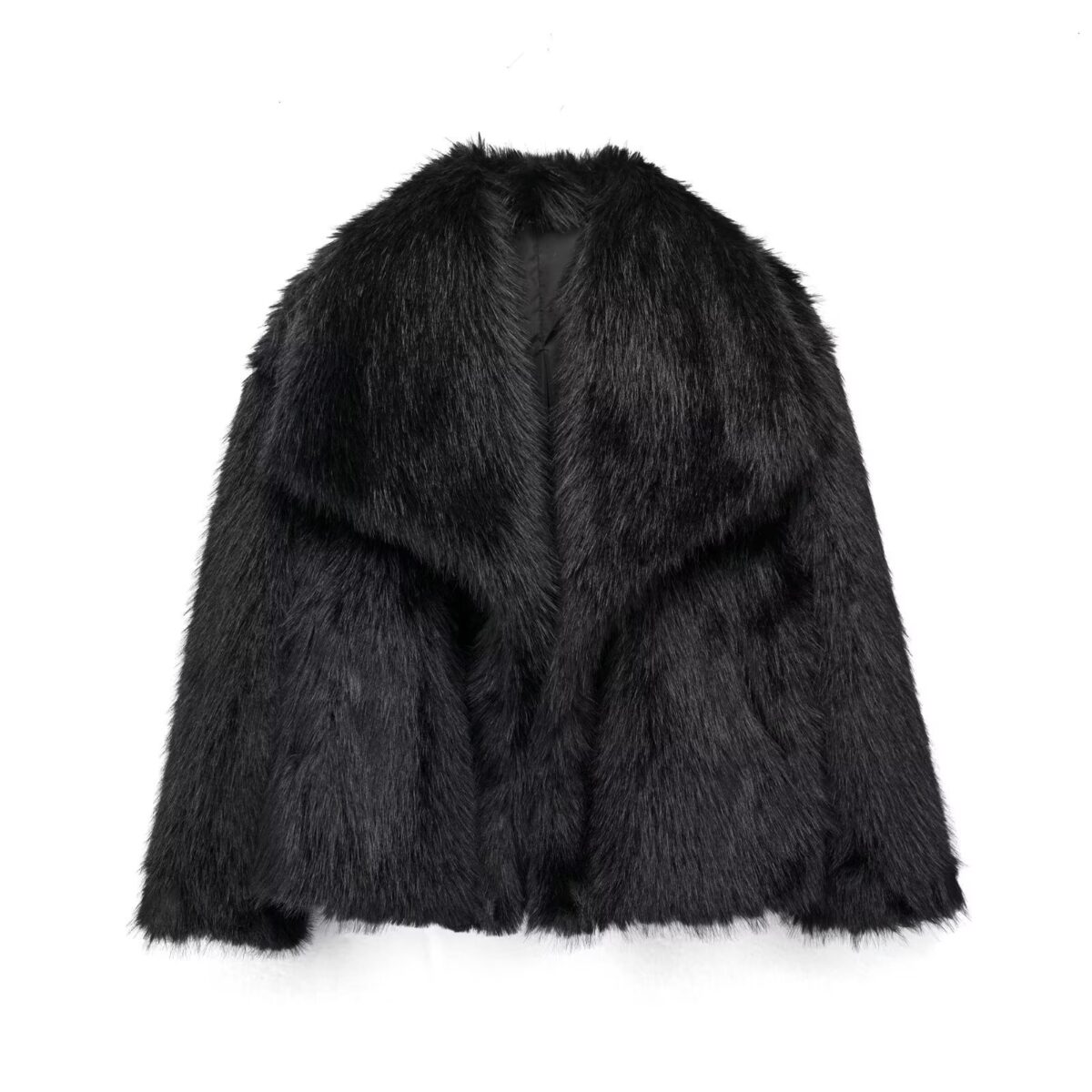 Women's Lapel Long Sleeve Faux Fur Snap Cardigan Loose Short Coat - Image 8