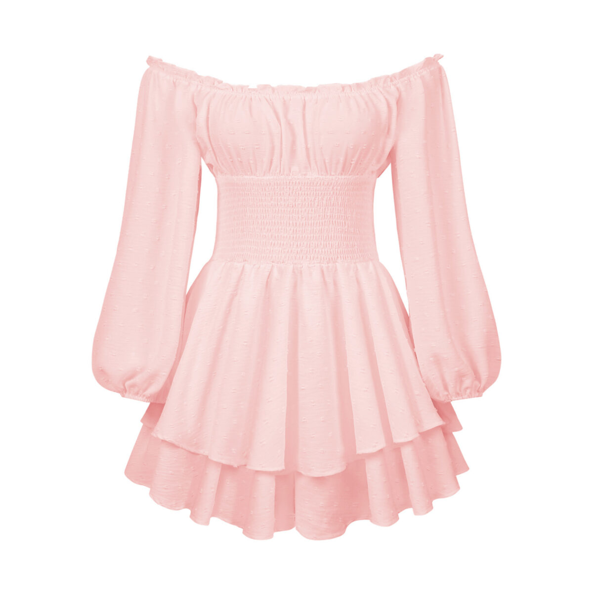 Fashion Solid Color Off-neck Pleated Ruffled Stitching Long Sleeve Casual Jumpsuit - Image 7