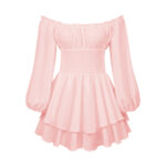 Fashion Solid Color Off-neck Pleated Ruffled Stitching Long Sleeve Casual Jumpsuit - Image 7